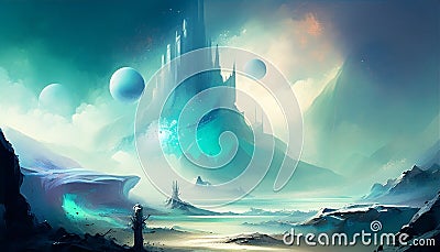 Ethereal Landscape of a Futuristic World, Made with Generative AI Stock Photo