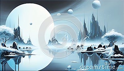 Ethereal Landscape of a Futuristic World, Made with Generative AI Stock Photo