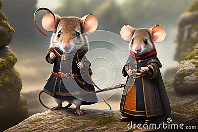 female mayor - mouse medieval with a crossbow Stock Photo