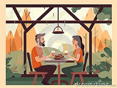 couple_enjoying_meal4 Cartoon Illustration