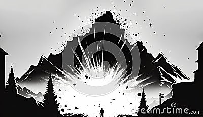 AI Generated. Generative AI. Lonely man standing close to the explosion. Scary horror. Last day of earth. Psychology explore your Stock Photo