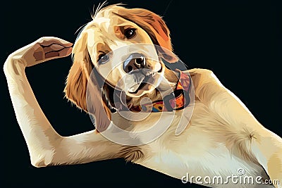 AI generated golden retriever with paw propped up behind its back Stock Photo