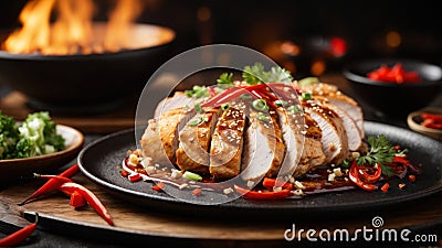 AI generated Gourmet Mastery, Chicken Teppanyaki Delight Stock Photo