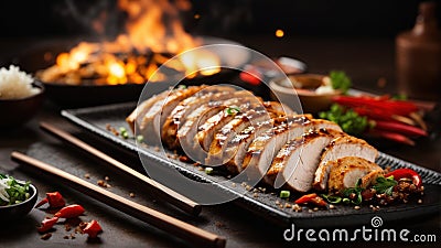 AI generated Gourmet Mastery, Chicken Teppanyaki Delight Stock Photo