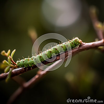 AI generated green caterpillar perched on a branch of a tree Stock Photo