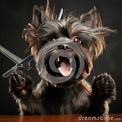 Haircut of a happy Affenpinscher dog from a grooming salon by AI generated Stock Photo