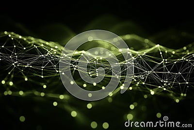 Abstract green network of glowing dots and connecting lines representing data transfer neural connections and futuristic commun Cartoon Illustration