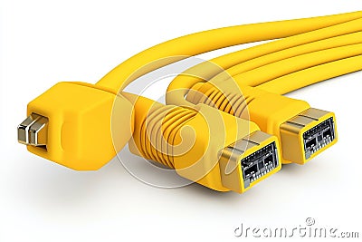 Set of yellow network cables with attached connectors emphasizing data transmission secure connection and network infrastructur Cartoon Illustration