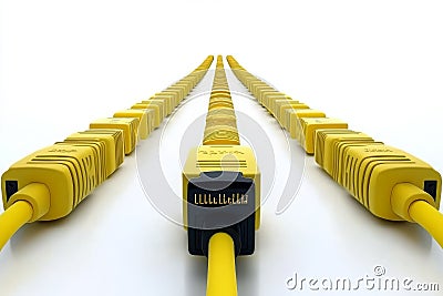Yellow Ethernet cables arranged neatly in rows symbolizing network connectivity data transmission and secure communication in I Cartoon Illustration
