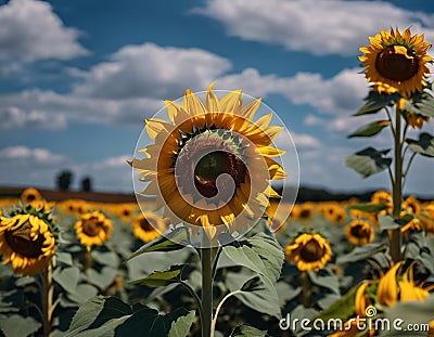 AI generated illustration of aa vibrant and picturesque scene of a field of sunflowers Cartoon Illustration