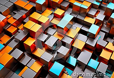 AI generated illustration of an abstract art pile of cubes grouped together in close proximity Cartoon Illustration