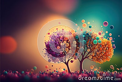 AI generated illustration of abstract colorful trees made of circles Cartoon Illustration