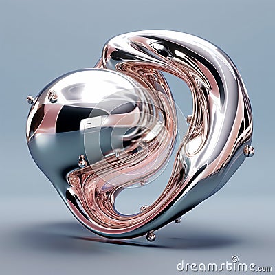 AI generated illustration of an abstract glossy metallic sculpture on the gray background Cartoon Illustration