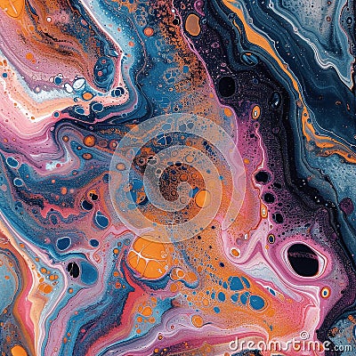 AI generated illustration of an abstract painting with water bubbles and vibrant paint colors Cartoon Illustration