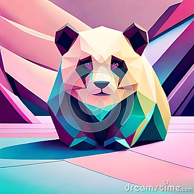 AI generated illustration of an abstract panda bear sitting on a colorful background Cartoon Illustration