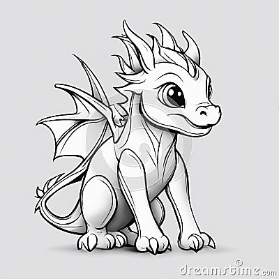 AI generated illustration of an adorable cartoon baby dragon sketch Cartoon Illustration