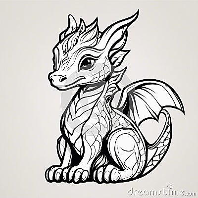 AI generated illustration of an adorable cartoon baby dragon sketch Cartoon Illustration