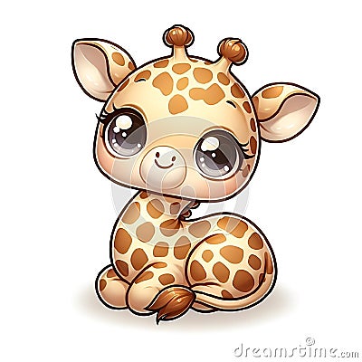 a cartoon giraffe with big eyes sitting down and looking at the camera Cartoon Illustration