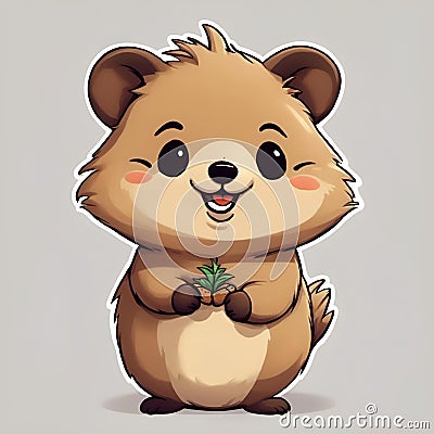 AI generated illustration of an adorable cartoon hamster holding a plant Cartoon Illustration