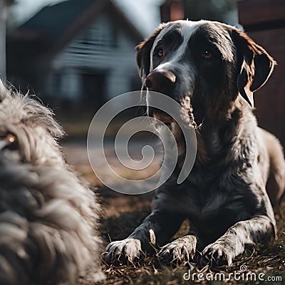 AI generated illustration of adorable dogs sitting side by side on a lush green grassy field Cartoon Illustration