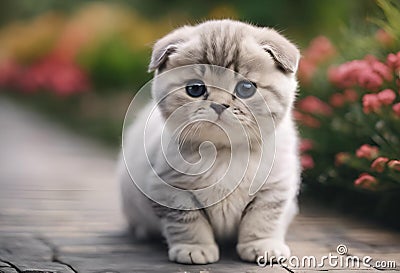 AI generated illustration of an adorable gray kitten standing in the grass Cartoon Illustration
