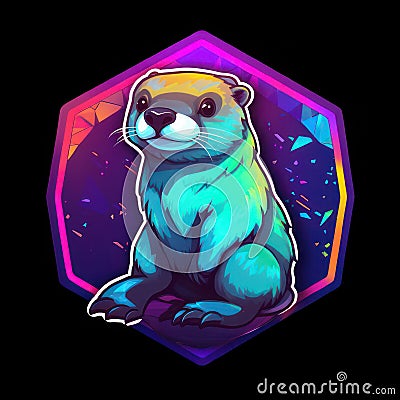 AI generated illustration of an adorable otter on the black background Cartoon Illustration