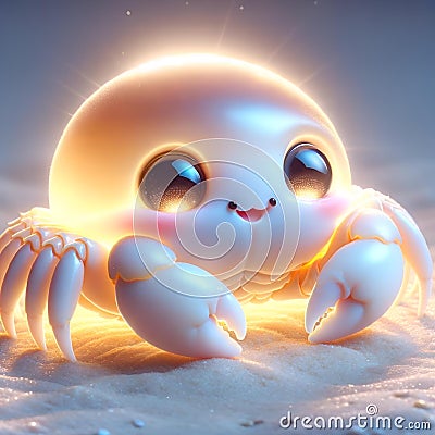AI generated illustration of an adorable small crab standing on the sand in June Cartoon Illustration