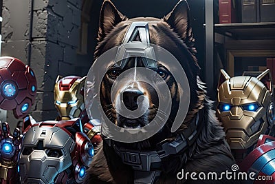 Cute dog Avengers Ai Drawing styl Cartoon Illustration