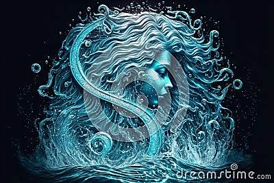 AI generated illustration of Aquarius astrological sign as a beautiful girl horoscope, spirituality Cartoon Illustration