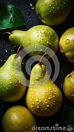 AI generated illustration of An arrangement of several green pears stacked neatly Cartoon Illustration