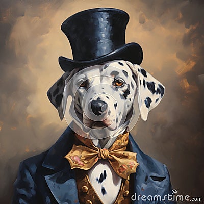 AI generated illustration of artistic illustration of a Dalmatian wearing a formal tuxedo, Cartoon Illustration