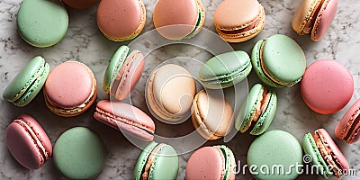 AI generated illustration of assorted macarons in a variety of colors and flavors Cartoon Illustration