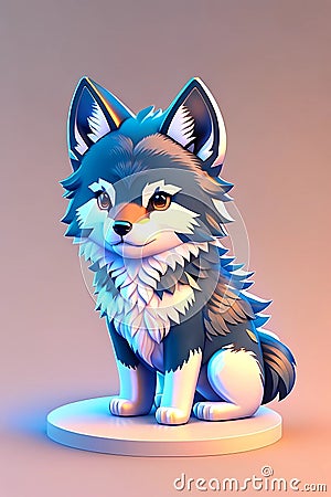 AI generated illustration of a beautiful husky sitting on a platform Cartoon Illustration