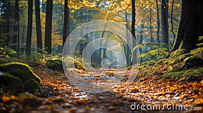 AI generated illustration of a beautiful picturesque autumn forest landscape path Cartoon Illustration