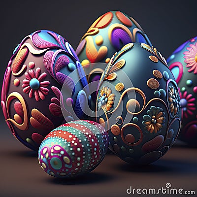 AI Generated illustration from beautify colorful Easter eggs group on simple background Cartoon Illustration