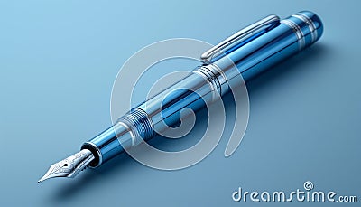 a blue fountain pen sitting on top of a blue surface Cartoon Illustration