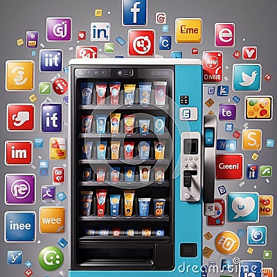 a blue vending machine with a lot of colorful apps Cartoon Illustration