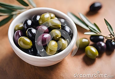 AI-generated illustration of a bowl of olives on table Cartoon Illustration