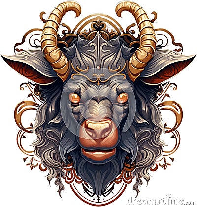 AI generated illustration of a bull portrait with horns Cartoon Illustration