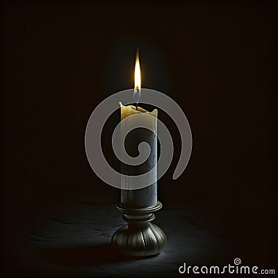 AI generated illustration of a candle illuminating the dark Cartoon Illustration