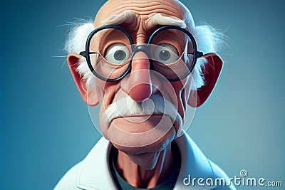 AI generated illustration of cartoon character of elderly scientist with confused facial expression Cartoon Illustration