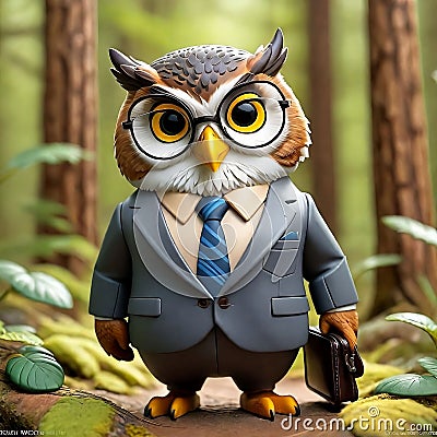 AI-generated illustration of a cartoon owl with a smartly dressed appearance Cartoon Illustration