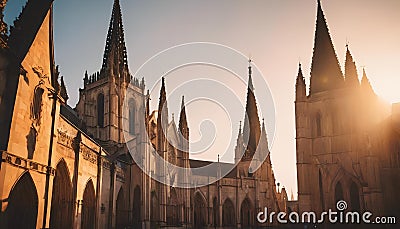 AI generated illustration of a cathedral featuring numerous spires and arches Cartoon Illustration