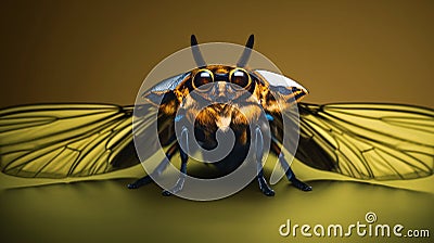 AI generated illustration of a cicadas insect with black glasses perched on its wings Cartoon Illustration