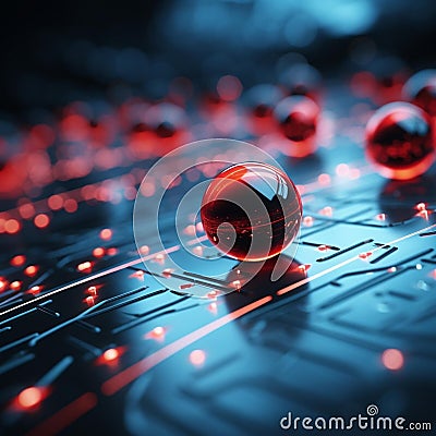 AI generated illustration of a close up of a computer keyboard with red spherical buttons Cartoon Illustration