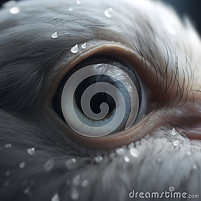 AI generated illustration of a closeup of a bird eye, with drops of rain on its surface Cartoon Illustration