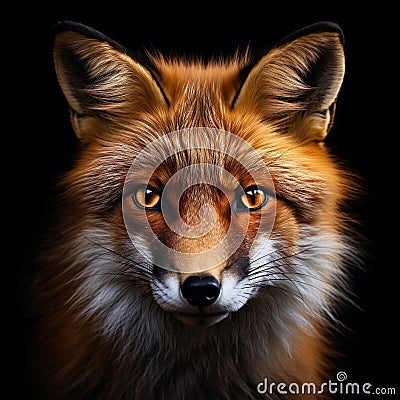 AI generated illustration of a Closeup portrait of a majestic fox on a blcak background Cartoon Illustration