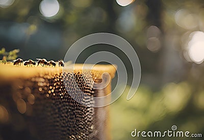 AI-generated illustration of a Closeup view of bees in a beehive Cartoon Illustration