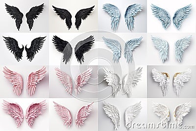 AI generated illustration of a collection of angel wings Cartoon Illustration