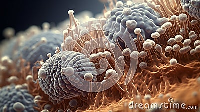 AI generated illustration of a colony of bacteria, featuring the small details of the organisms Cartoon Illustration